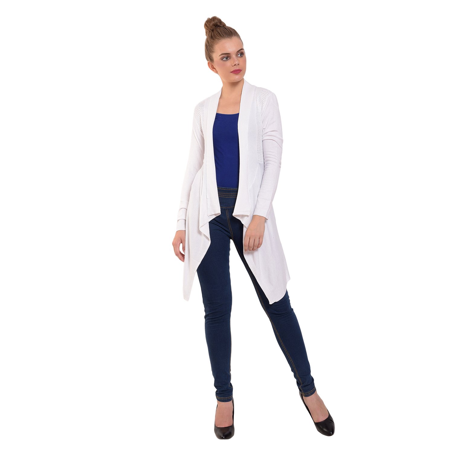 mansicollections white high-lo hem cardigan for women