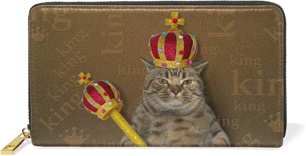 Amazon 財布 長財布 レディース メンズ 猫柄 面白い 国王の猫 2つ折り 二つ折り うすい 革 大容量 ラウンド ファスナー Puレザー 小銭入れ カード入れ12枚収納 Kasamo メンズバッグ 財布