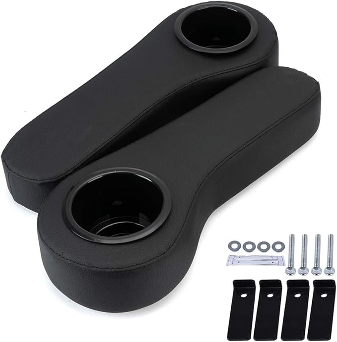 VRracing 2PCS Rear Black Armrest Cushion with Holder Cup