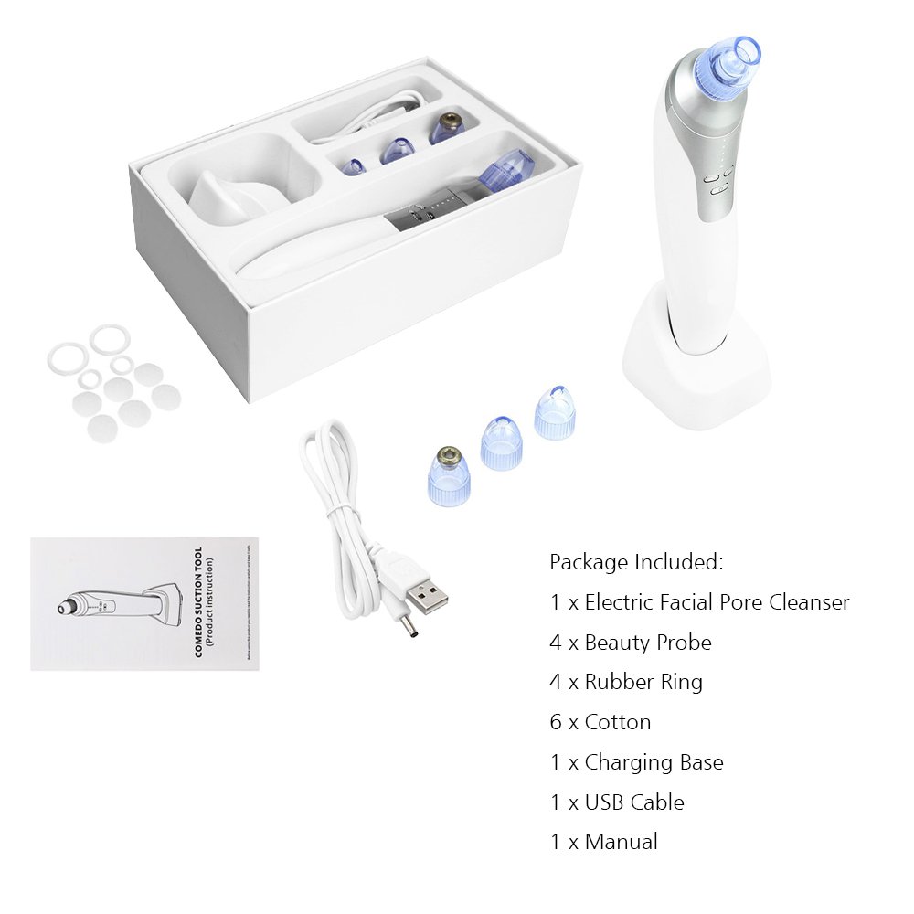 Mckbane Electric Blackhead Remover (Newest Version) Portable Facial Pore Acne Comedo Cleanser Blackhead Suction Device Skin Care Tool Set of White with 4 Heads USB Rechargeable for Women Men (White)