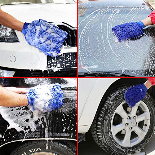 Manfiter Detail Brush (Set of 6), Auto Detailing Brush Set with a Car Wash Mitt for Car Motorcycle Automotive Cleaning Wheels, Dashboard, Interior, Exterior, Leather, Air Vents, Emblems