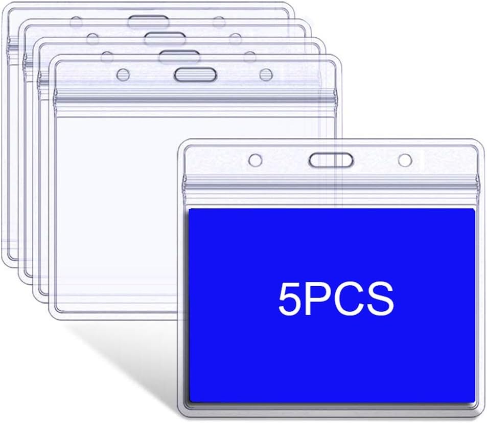 5PCS Badge Holders Clear Waterproof Plastic Name Tag Badge ID Card