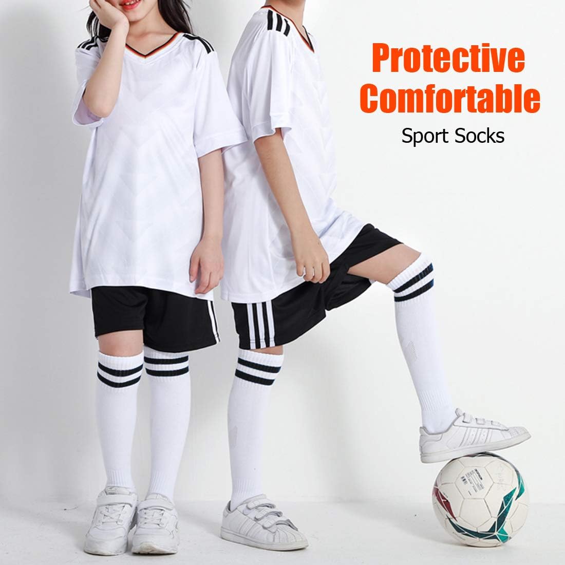 4 Pairs Soccer Socks for Kids (5-12 Years Old), Kids Football Socks, Sport Team White Black Knee High Socks For Youth Boys Girls Kids, Best for Running, Present for 5 6 7 8 9 10 11 12 Year old Kids: Clothing