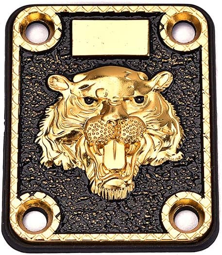 Alnicov Guitar Neck Plate,Gold and Black Neck Plate Engraved Animal Head Pattern for Electric Guitar - Image 3
