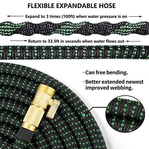 BKhome Lightweight Expandable Garden Water Hose - 100ft Extra Strong Yard Hose with Double Latex Core, 3/4\