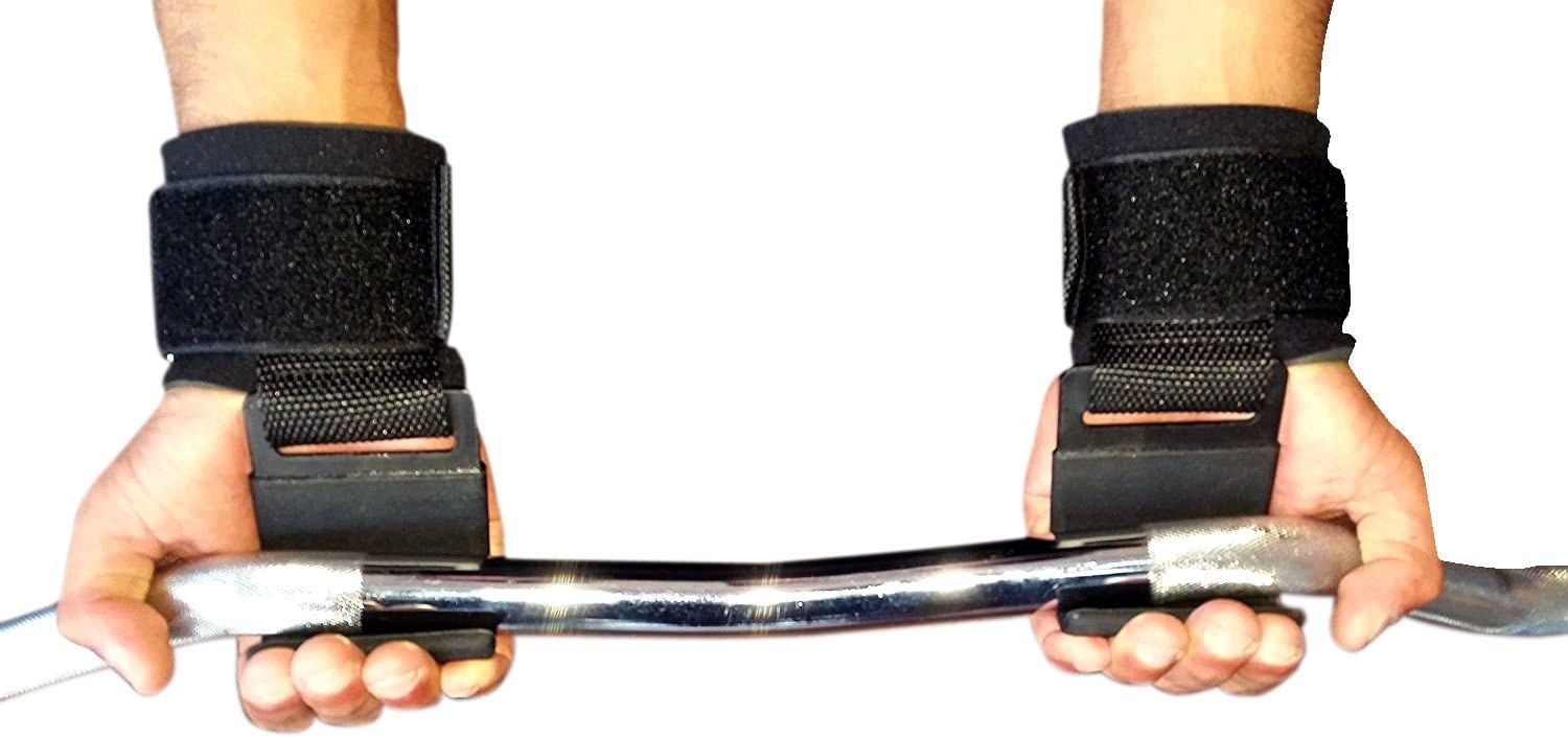 F9fit Lifting Wrist Support Weight Gym Straps Bar Wraps Grips Training Hook Black