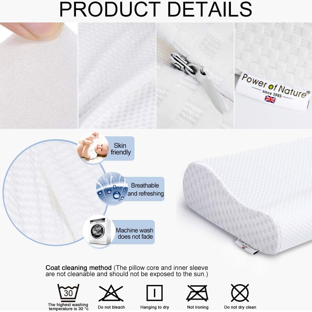 Power of Nature Memory Foam Contour Pillow, Neck Support Cervical Bed Pillow for Sleeping, Side Sleeper - Relieve Neck Pain with Washable Zippered Soft Cover: Kitchen & Dining