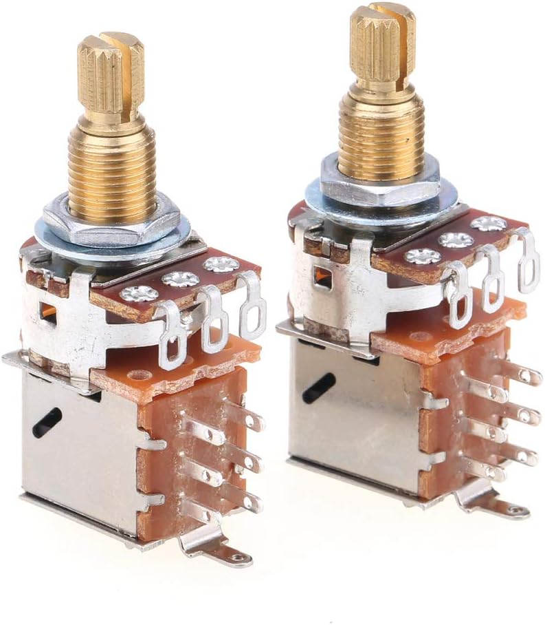 Musiclily Pro Brass Full Metric Size A500K Push/Pull Guitar Potentiometer Split Shaft Control Pots Audio Taper for Electric Guitar Bass(Set of 2)
