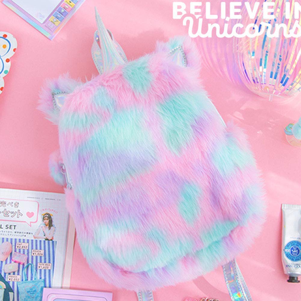 Fanovo Cute Plush Unicorn Backpack, Mini Unicorn Backpack, 3D Unicorn Backpack, Soft Rainbow Backbag Sweet Girls Daughter Gifts 12 inch Bag (Style 1)