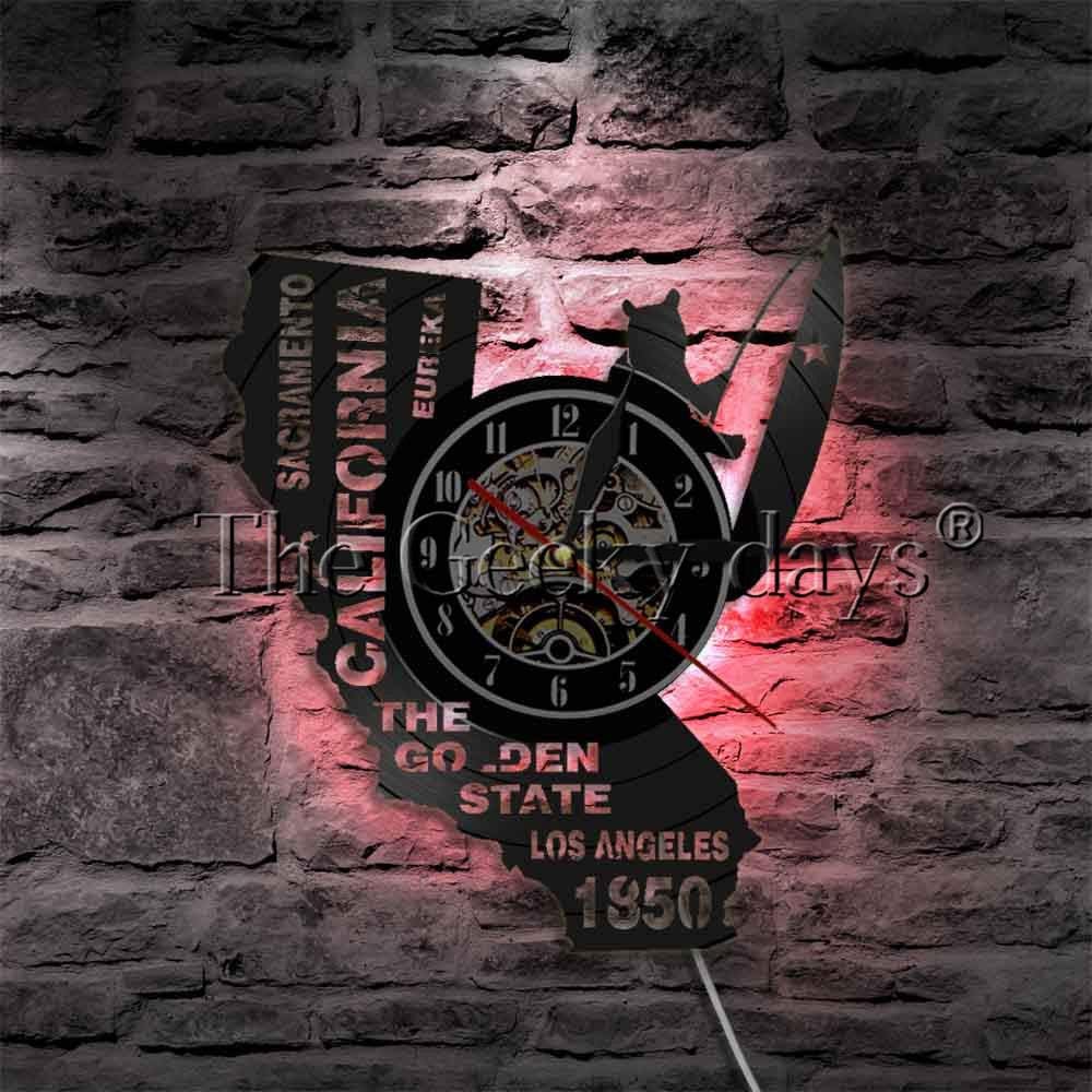 Vinyl Wall Clock The Golden State Los Angeles Wall Clock Exclusive Sacramento Pendant Lamp Led Wall Light California Eureka Decor Vinyl Cl