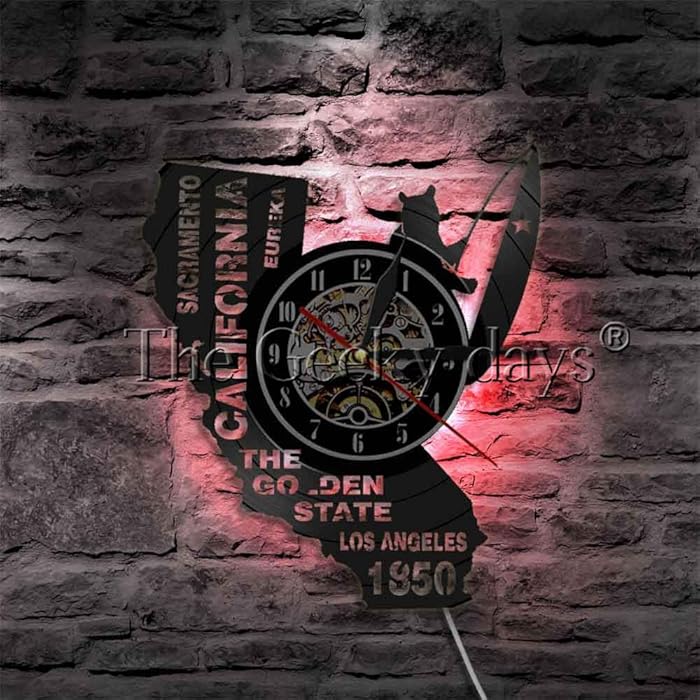 Vinyl Wall Clock The Golden State Los Angeles Wall Clock Exclusive Sacramento Pendant Lamp Led Wall Light California Eureka Decor Vinyl Cl