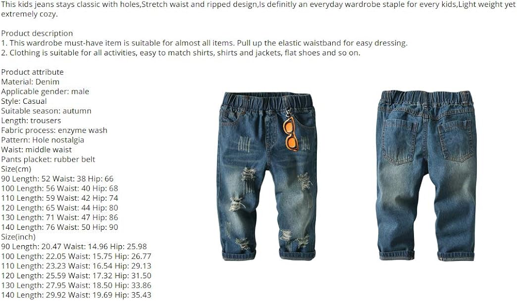 LXXIASHI Toddler Kids Baby Boys Ripped Jeans High Elastic Waist Casual Denim Long Pants Trousers Clothes 1-7Y: Clothing