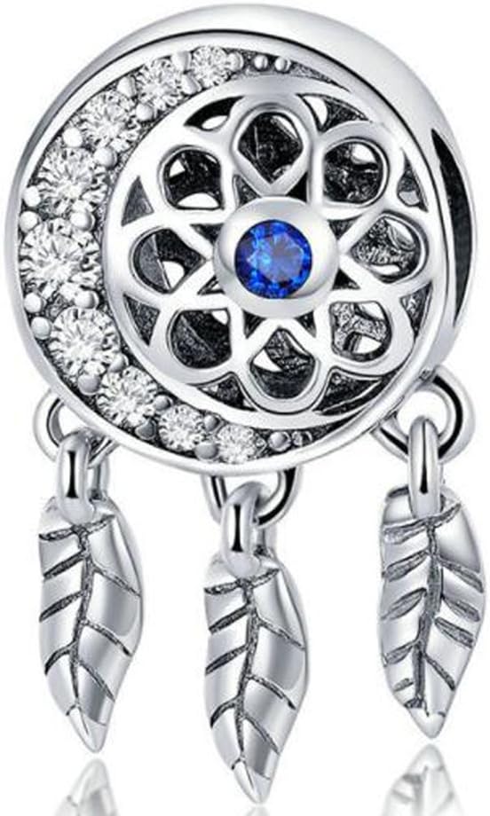 Dream Catcher Charm 925 Sterling Silver Dangle Charms Bead Feather Angel Wing Charms Flower Charm for Women Charm Bracelelt