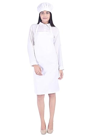 Switchon Cotton Mix polystor White Apron with Cap