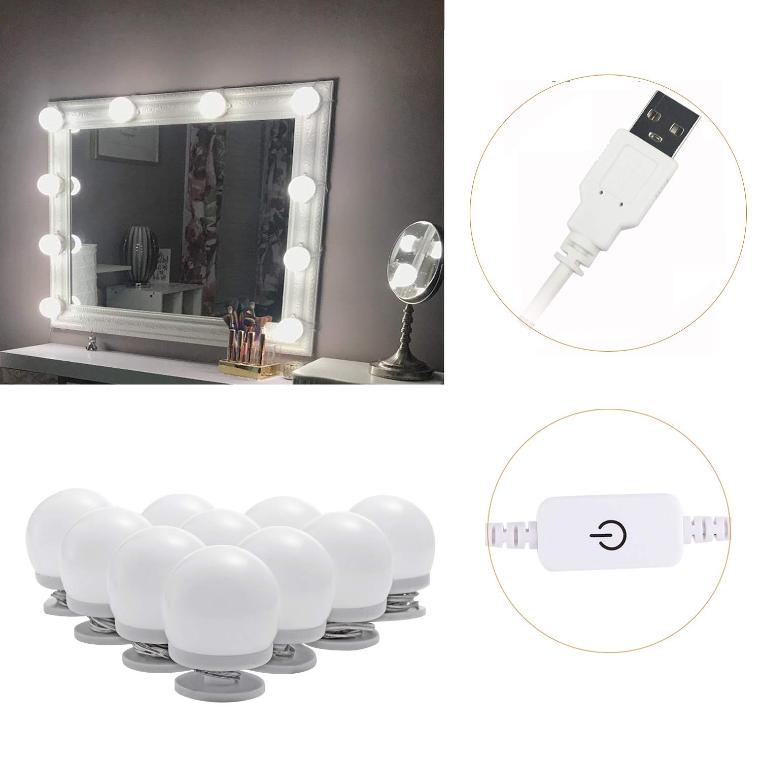 Vanity Lighting Fixtures Home Kitchen Cri90 Diy Mirror Lights Stick On Strip Decoration For Makeup Dressing Table Dimmable Vanity Lighting Fixture 5v Usb 4000k Nature White 6 Bulbs Hollywood Style Led