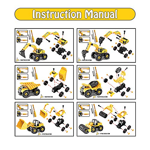 Jellydog Toy Take Apart Toys, 6 Set Construction Take Apart Trucks,Excavator, Bulldozer, Drilling, Road Roller, Dump, Cement Truck,STEM Learning Toys for Toddlers Age 3+ - Thumbnail 3