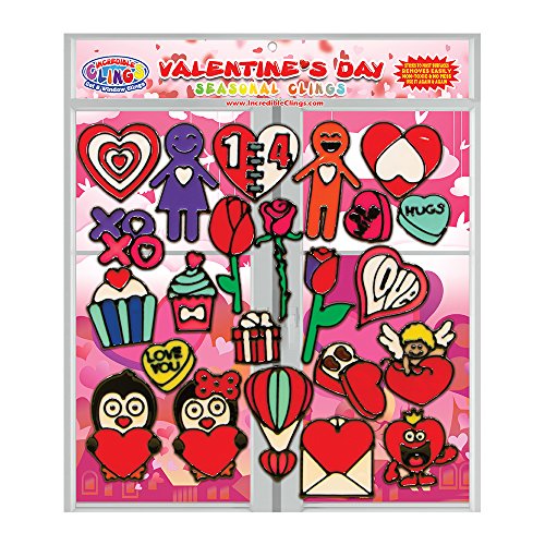 Valentines Day Gel Clings - Hearts, Love, Candy, Be Mine, Cupid & More - 23 Piece Window and Wall Thick and Strong Gel Clings are Reusable and Removable – Great for Home, Office, Travel
