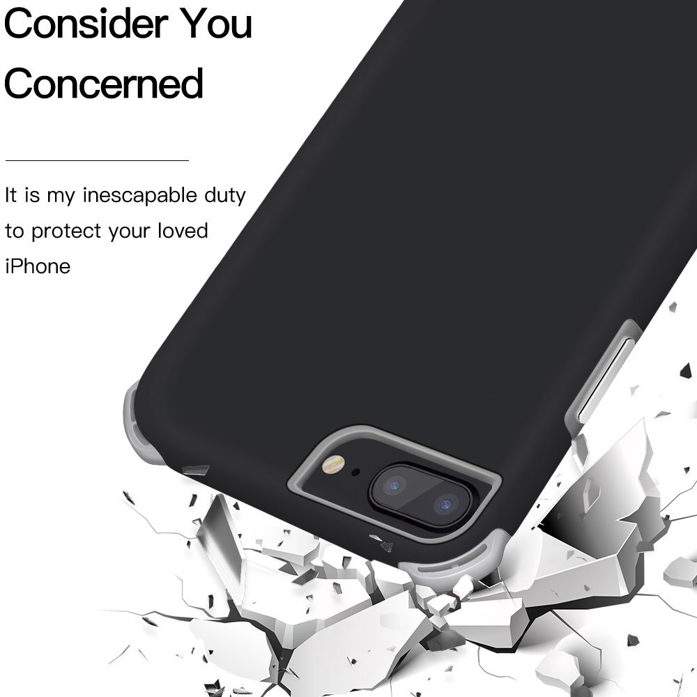 iPhone 8 Plus Case, iPhone 7 Plus Case, iPhone 6 Plus Case, JASBON Dual Layer Soft TPU Hard PC Defender Case Smooth Surface Anti-scratch Cover Drop Protection Case for Apple iPhone 8/7/6 Plus-Black