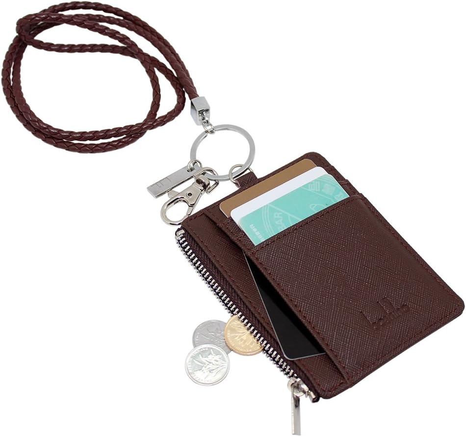 Leather ID Card Badge Holder: Boshiho Faux Leather Office Lanyard Card Holder with Neck Lanyard Strap 1 ID Clear Window Vertical Style (0148-Brown) - Image 3