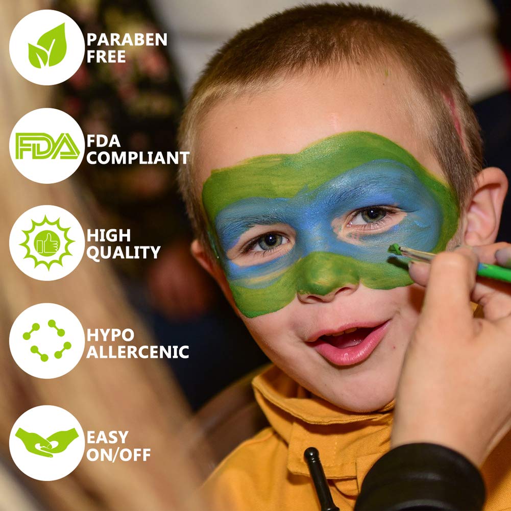 Face Painting Kits, 15 Colors 40 Stencils 2 Brushes, Water Based Paints Non-Toxic Safe for Kids, Ideal for Halloween Body Makeup Party Supplies