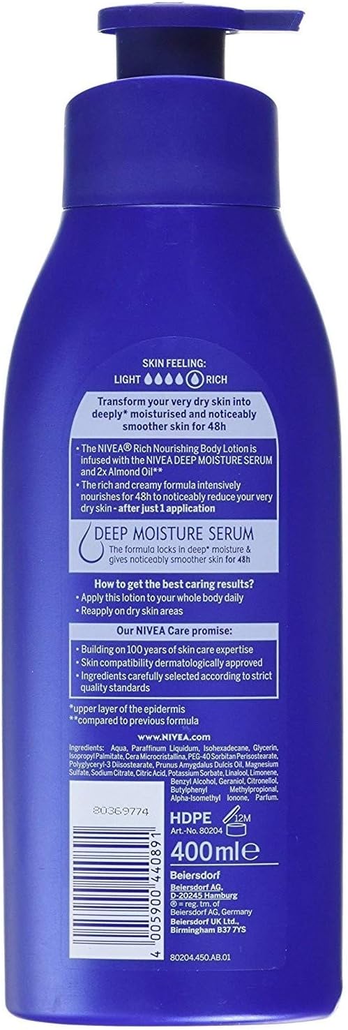 NIVEA Rich Nourishing Body Lotion, 400ml, Pack of 6, 400 ml (Pack of 6) - Image 4