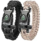 A2S Protection Paracord Bracelet K2-Peak - Survival Gear Kit with Embedded Compass, Fire Starter, Emergency Knife & Whistle (Black/Sand Camo 9")