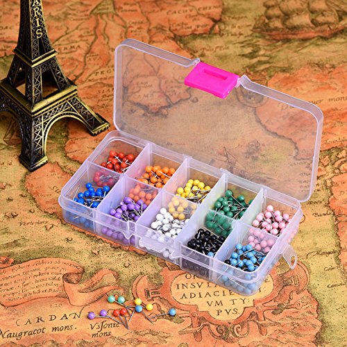 Map Tacks Push Pins Plastic Head with Steel Point, 1/8 Inch, 500 Pieces