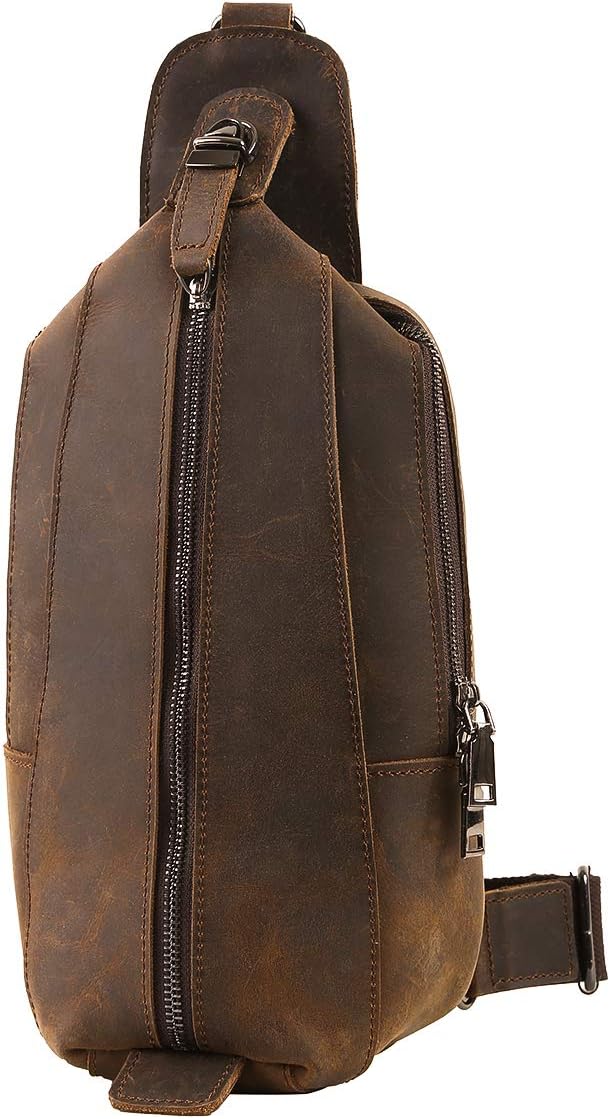 Leathario Crossbody Bag Men Genuine Leather Sling Bag Chest Shoulder Bag Vintage Multipurpose Anti Theft Business Casual Outdoor Travel Brown