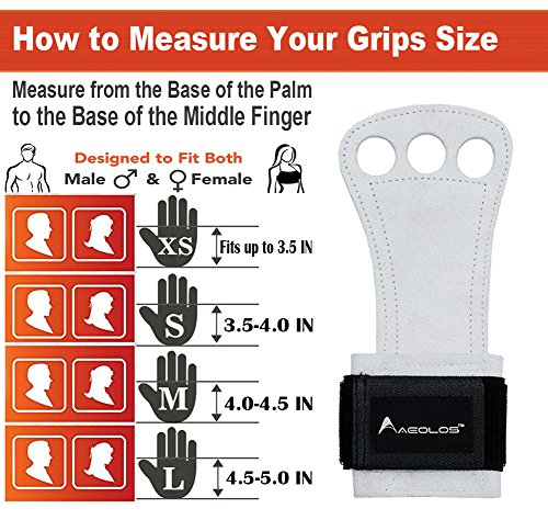 AEOLOS Leather Gymnastics Hand Grips-Great for Gymnastics,Weight Lifting,Pull Ups,Kettlebells and Crossfit Training (White(2 Layers Leather), Small)