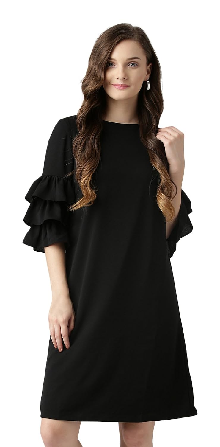 marie claire women black solid a-line dress (mc704a)