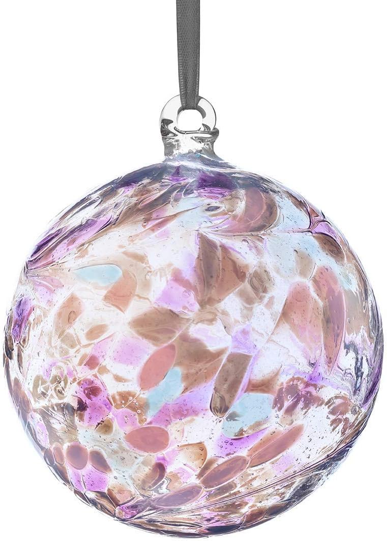Sienna Glass June Birthstone Friendship Ball, 10cm Handcrafted Pearl-Coloured Glass Ornament with Ribbon