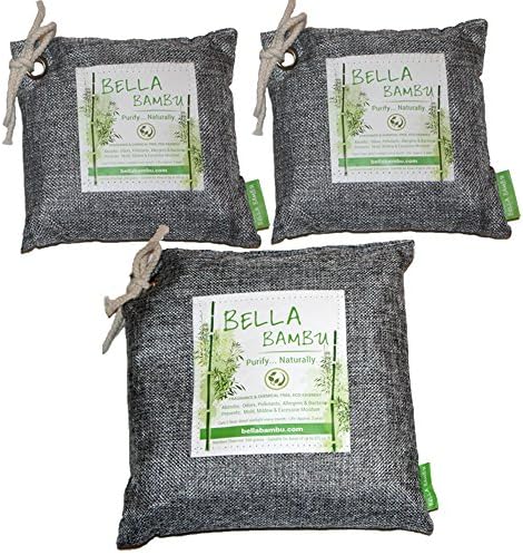 Bella Bambu (3pack) Activated Bamboo Charcoal Bag - 100% Natural Air Freshener, Purifier, Deodorizer, and Odor Absorber for the home, office, car, and more.(1-550g &amp; 2-250g) - Gray