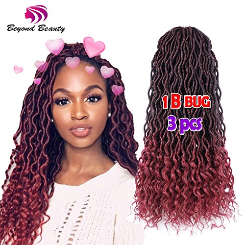 Wavy Faux Locs Crochet Hair Curly Ends Synthetic Braiding Goddess Hair Extensions 3Pcs/Lot. (3pcs, 1B BUG)