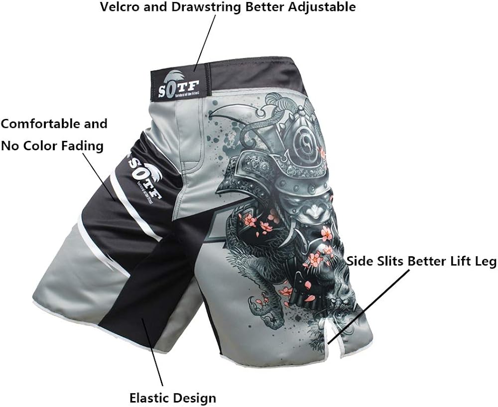 SOTF Men's Gray Sports Pants Muay Thai Boxing Shorts MMA Shorts: Clothing