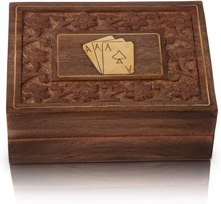 Unique Birthday Gift Ideas Handcrafted Classic Wooden Playing Card Holder Deck Box Storage Case Organizer With A Set of Premium Quality 'Ace' Playing Cards Anniversary Housewarming Gifts For Him Her - Image 5