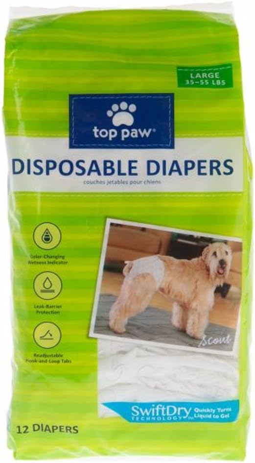 Top Paw Disposable Dog Diapers 12 Pack Large Pet