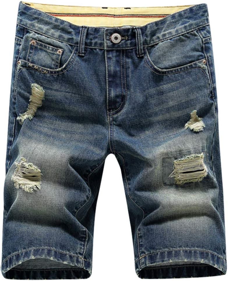 Men's Denim Shorts Jeans Pants 5 Pocket Casual Ripped Distressed Slim Fit for Men