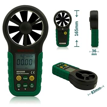 MS6252B Digital Anemometer Wind Speed Meter Air Volume Ambient Temperature Temperature Tester mit USB-Schnittstelle