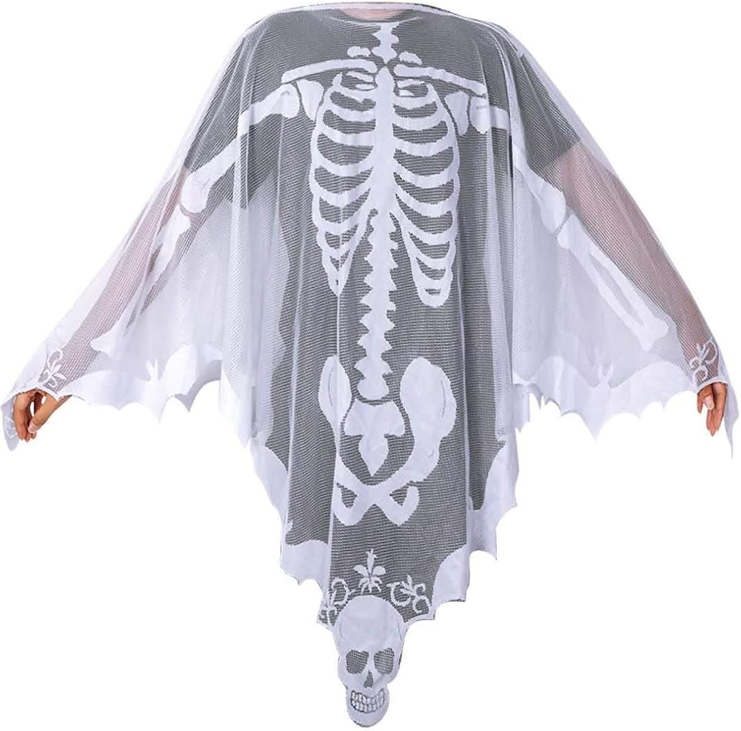 Aytai White Lace Skeleton Poncho, Halloween Poncho Halloween Costumes for Women, Day of The Dead Costume 60 x 60 Inch: Clothing