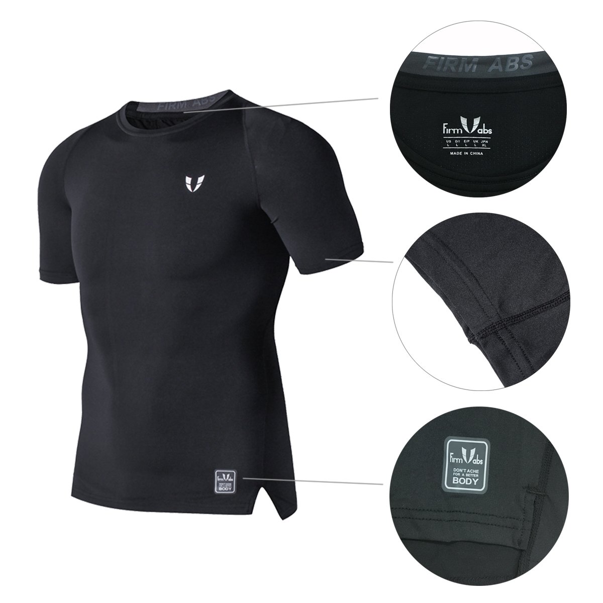 FIRM ABS Men’s Short Sleeve Compression Tight T Shirt (M,Black)