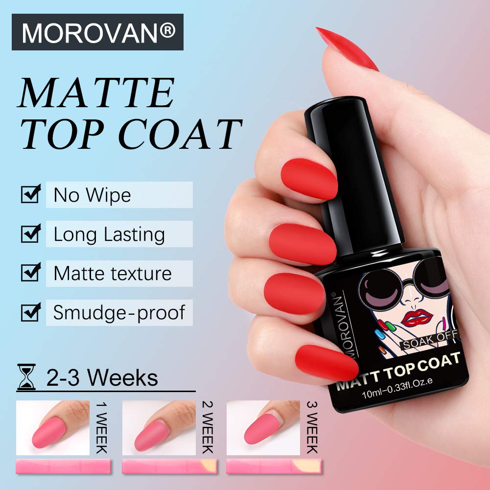 Morovan Gel Nail Polish Top Coat Base Coat Matte Top Coat Set, No Wipe Top Coat Long Lasting, Soak Off UVLED Gel(3PCS, 10ml Each Bottle) : Beauty
