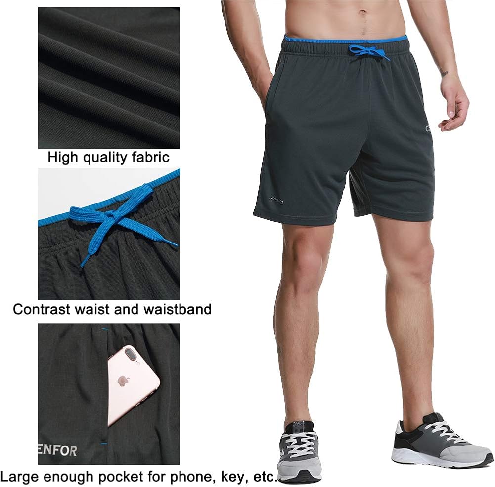 CENFOR Men's 7" Athletic Workout Shorts with Pockets Drawstring Quick Dry Breathable Active Training Shorts: Clothing