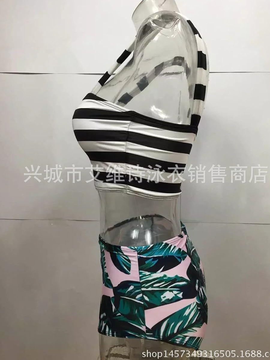 hannea tropical print high waisted bikini with crop top