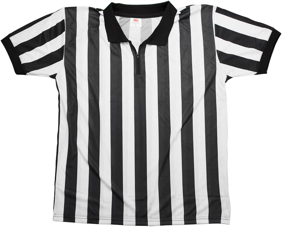 Referee Necessities Men's Bundle - Black & White Striped Official Jersey, Umpire Hat, & Stainless Steel Ref Pea Whistle with Lanyard - Pro/Amateur Team Sports Costume Apparel Kit for Men: Sports & Outdoors