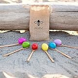 Set of 6 | Be Mindful Wood Egg and Spoon Race Game | Set of 6 Eggs and 6 Spoon Game | Includes Storage Bag perfect as a Birthday Party Game or Outdoor games