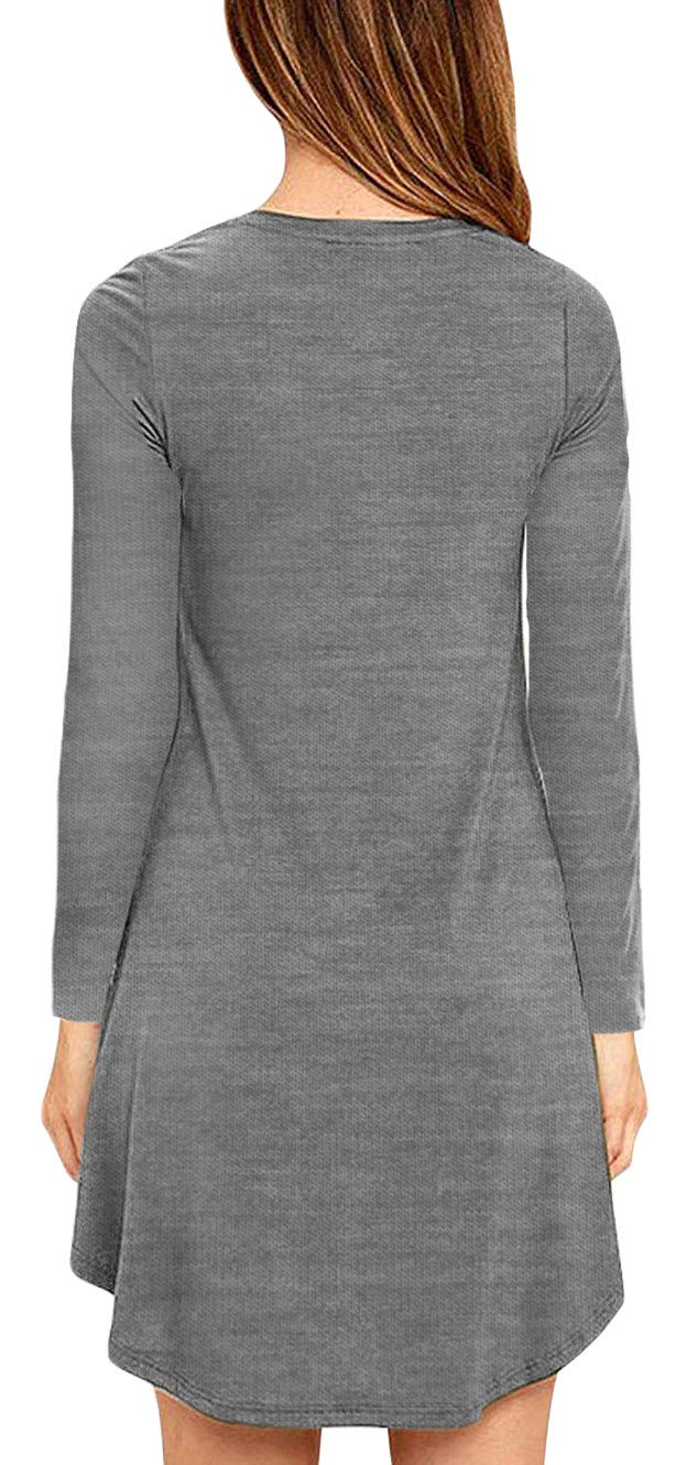 Eanklosco Womens Casual Short Sleeve Plain Pocket V Neck T Shirt Tunic Dress (Grey-1, M)