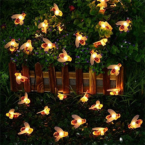 image for Gotian 30 LED Solar String Honey Bee Shape Warm Light Garden Decoratio