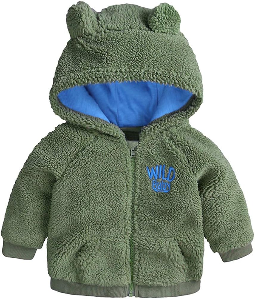 Baby Fleece Jacket Infant Boys Girls Ears Hat with Lined Hooded