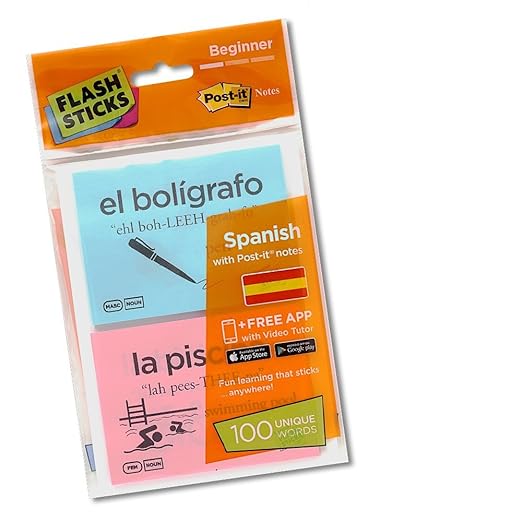 FlashSticks Spanish Beginner Postit Notes (100 words) Amazon.co.uk
