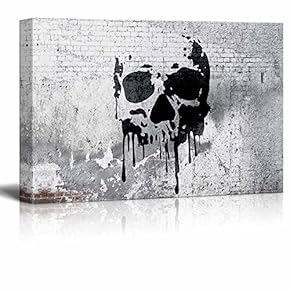Canvas Wall Art - Skull Painting on Shabby Wall - Giclee Print Gallery Wrap Modern Home Art Ready to Hang - 12" x 18"